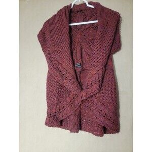 New Directions Crochet Knit Cardigan Women's Medium Maroon Shades Winterwear